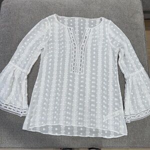 Embroidered Lace Women's Top Bell Sleeves Sheer Boho Whimsy Fairy Large
